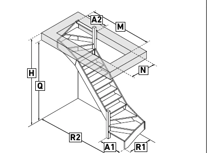 Escalier double 1/4 gauche-droit