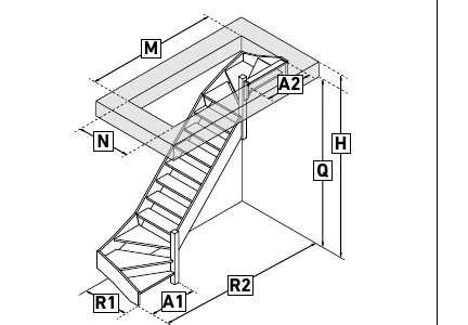 Escalier double 1/4 - droit