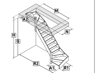 Escalier double 1/4 - gauche