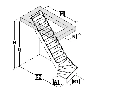 Escalier 1/4 tournant bas gauche