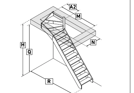 Escalier 1/4 tournant haut droit