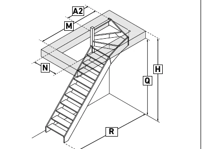 Escalier 1/4 tournant haut gauche