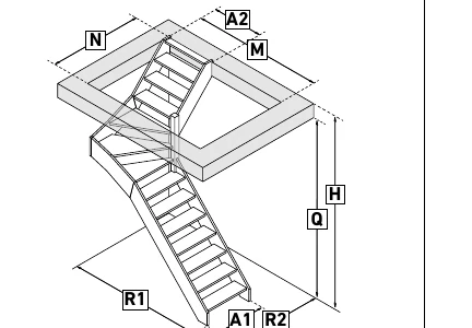 Escalier 1/4 intermédiaire droit
