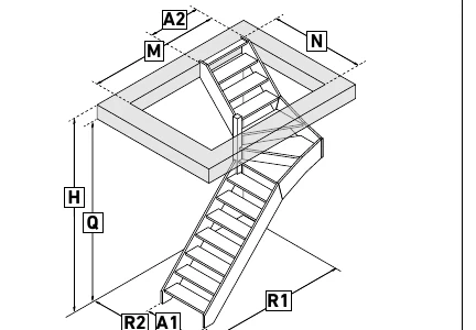 Escalier 1/4 intermédiaire gauche