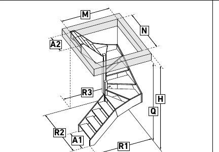 Escalier en U double 1/4 gauche