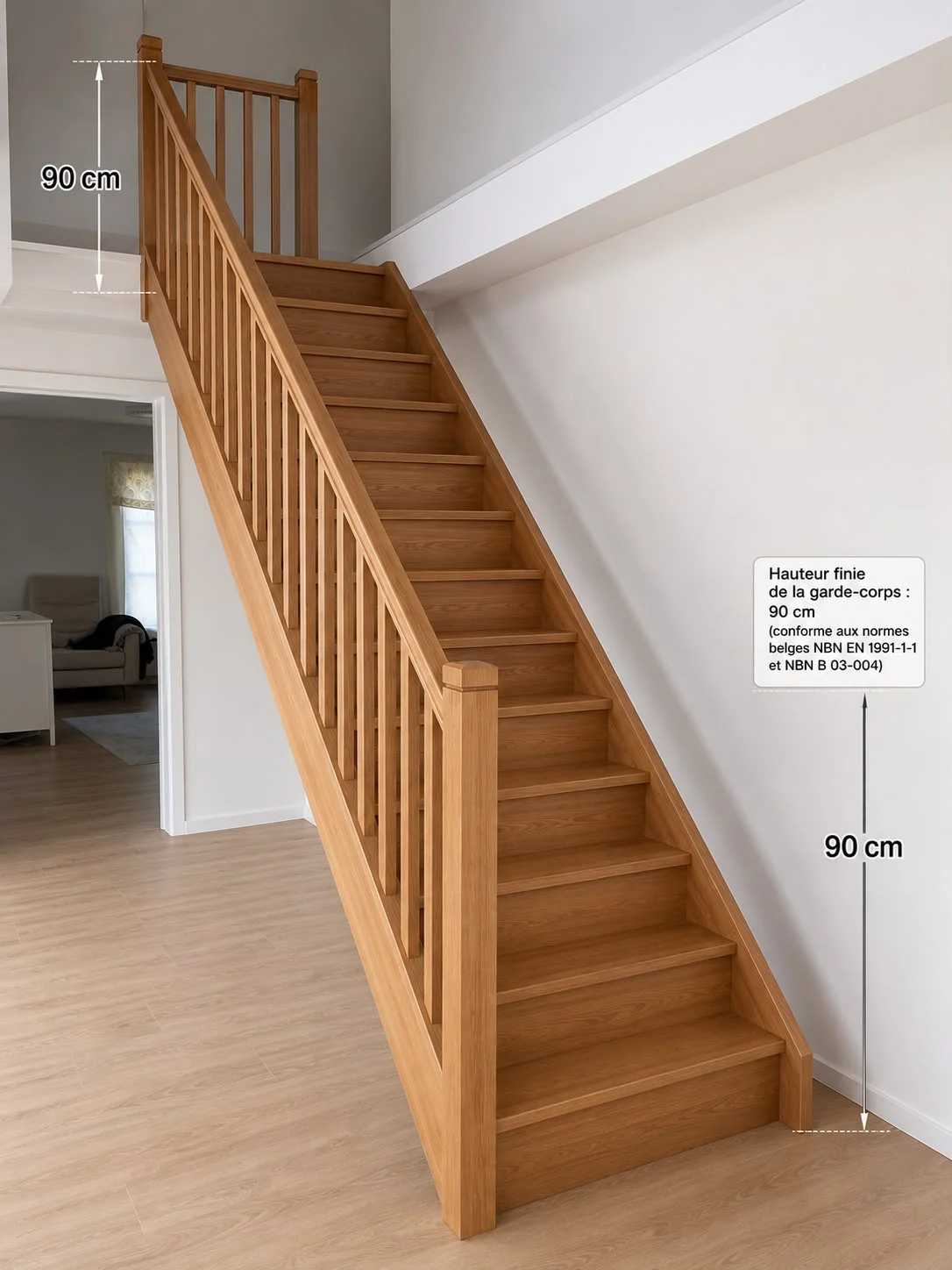 Escalier droit avec garde-corps bois