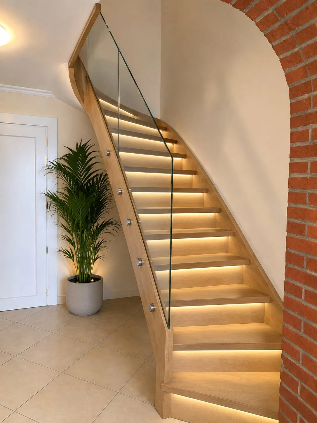 Escalier tournant avec contremarches et LED