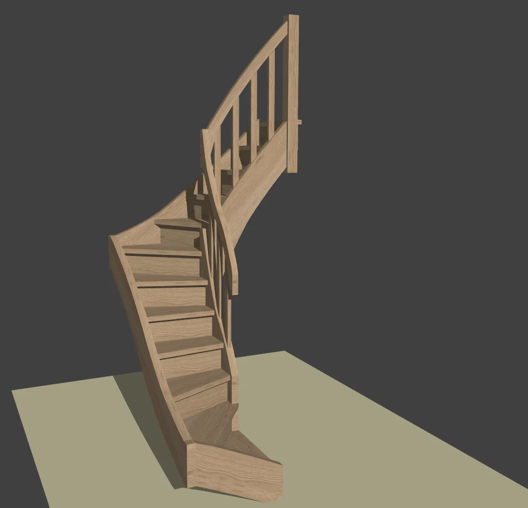 Escalier tournant avec garde-corps bois